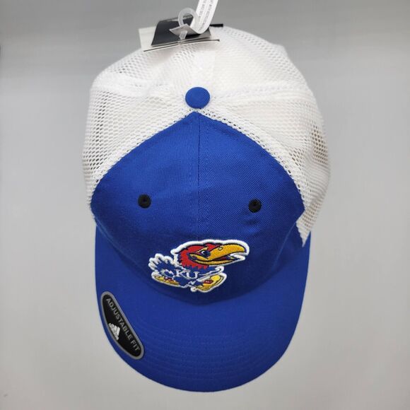 Kansas Jayhawks Adidas Mens Womens Slouch Trucker Hat Blue White Adjustable - Picture 5 of 14